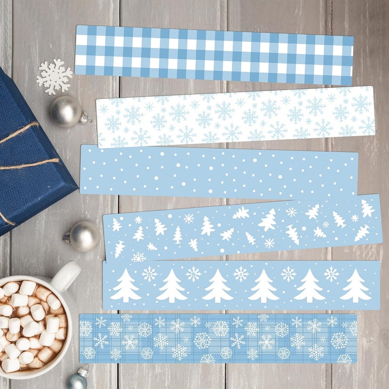 CPicdn 24Pcs Winter Classroom Magnetic Bulletin Board Borders Decoration Set, Christmas Tree Snowflakes Border Trims Blue White Classroom Chalkboard Supplies Wall Door Christmas Winter Party Decor - Image 3